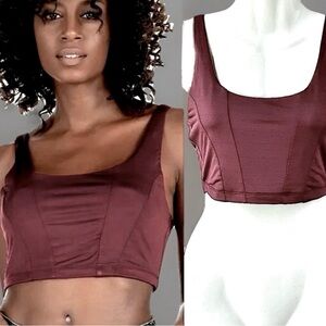 Free People Intimately NWT Be Cool Brami Satin Açai U-Neck Cropped Cami Top, Sm